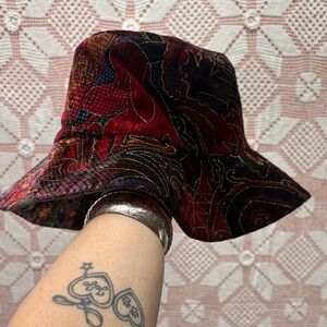 Vintage Velvet Paisley Wide Brim Hat